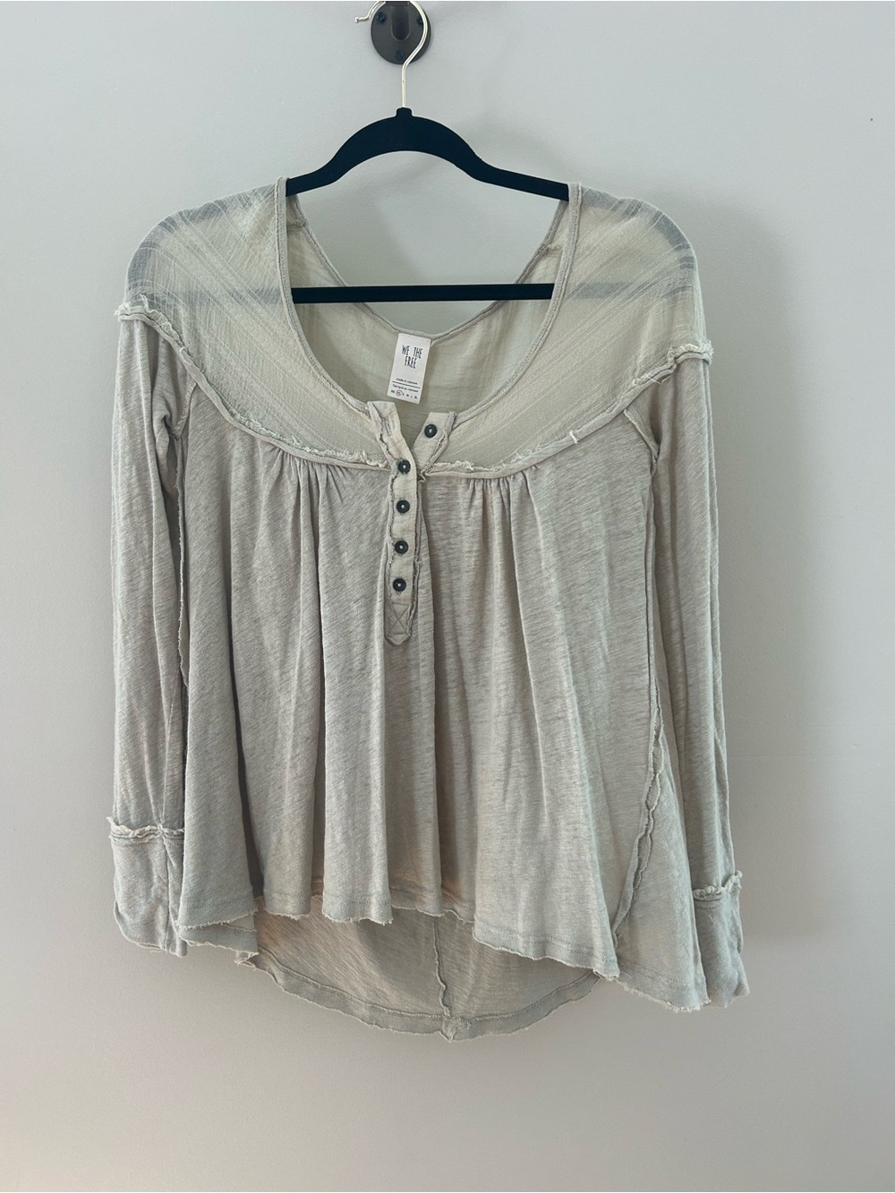 We The Free pale green Scoop Neck Button Front Peasant Blouse